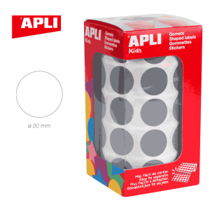 Gomets en rollo adhesivo redondo 20 mm gris - ApliKids 16725