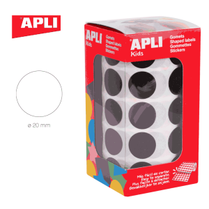 Gomets en rollo adhesivo redondo 20 mm negro - ApliKids 11492