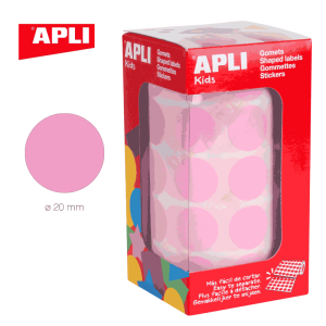Gomets en rollo adhesivo redondo 20 mm rosa - ApliKids 11489