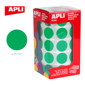 Gomets en rollo adhesivo redondo 20 mm verde - ApliKids 04862
