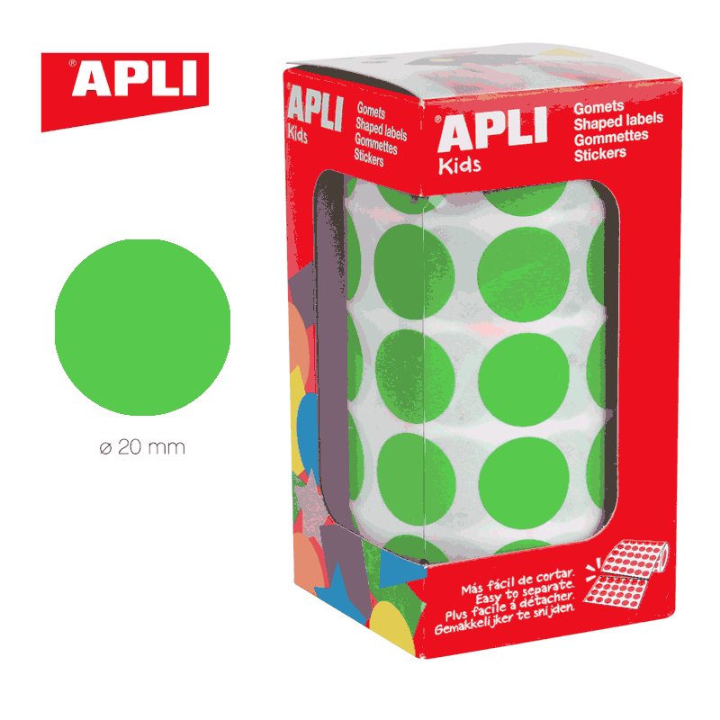 Gomets en rollo adhesivo redondo 20 mm verde claro - ApliKids 16724